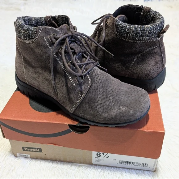 Propet Delaney Brown Suede Leather Lace Up Boots Size 6.5 Wide - Picture 2 of 12